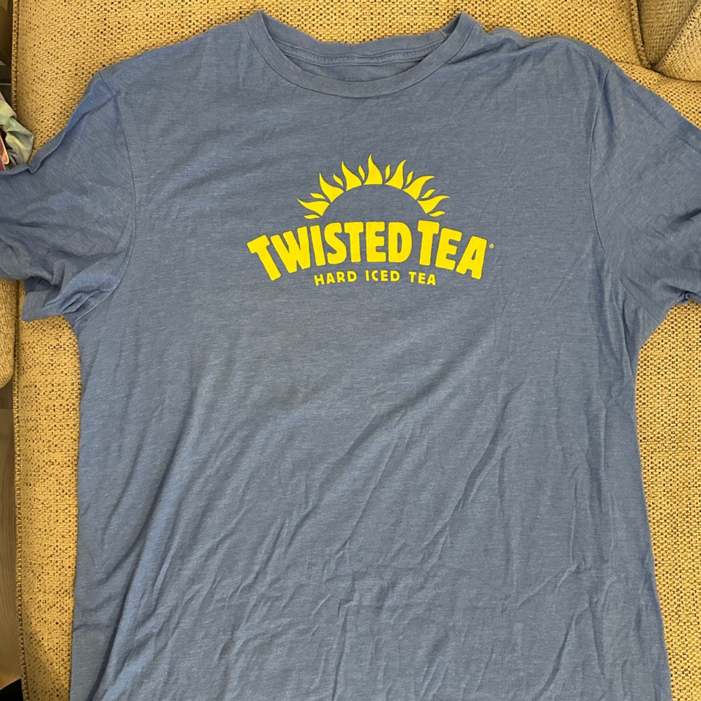 Twisted Blue Tee with Yellow Logo